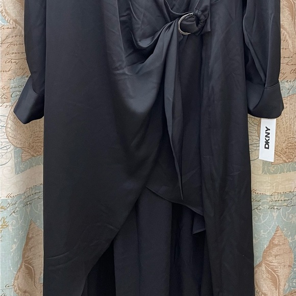 NWT DKNY Classic Black Plus Size Womens Wrap High Low Maxi Dress 22W Goth Grunge - Picture 2 of 13